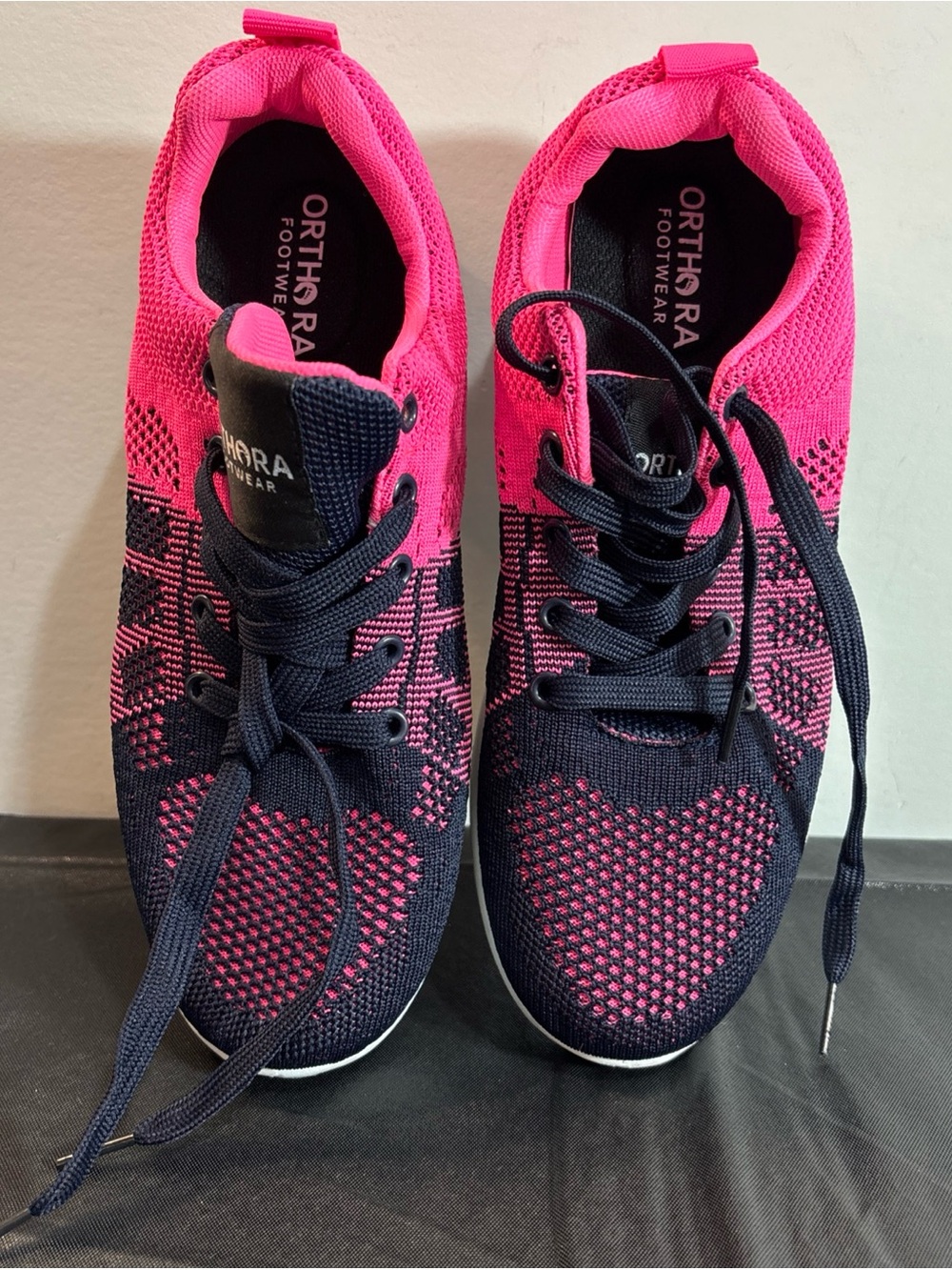 Orthora Women’s Pink and Navy Athletic Sneakers. 9/11